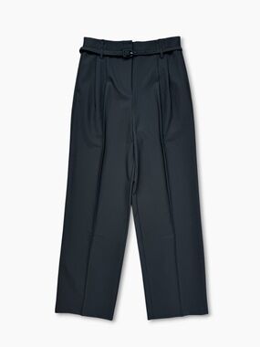 GOELIA Straight Full Length Trousers 6 Black High Waist Belted Dress Pants